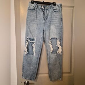 SHEIN Light Blue Distressed Boyfriend Jeans